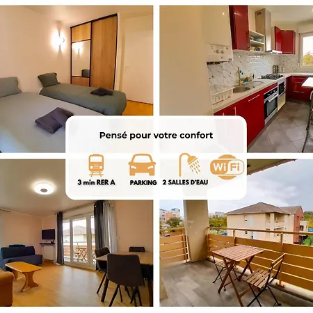 Appartement T3 Avec 2 Salles D'eau, Parking&balcon - Rer A à 3 Min *